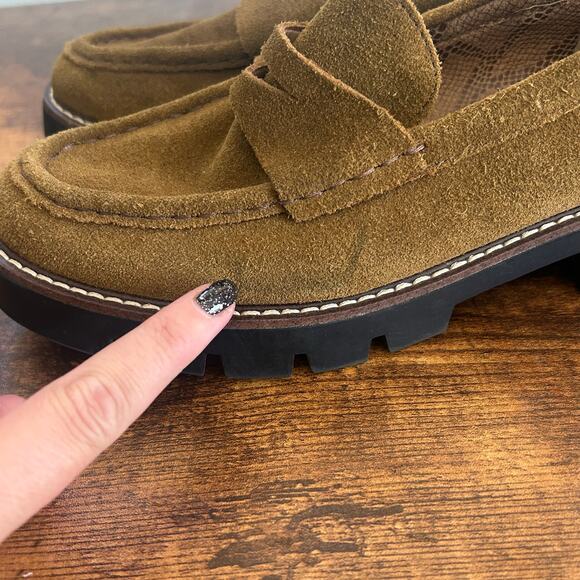 90s White Mountain Gunner Chunky Loafers Brown Suede Leather Shoes Women's 8.5 - Picture 6 of 9